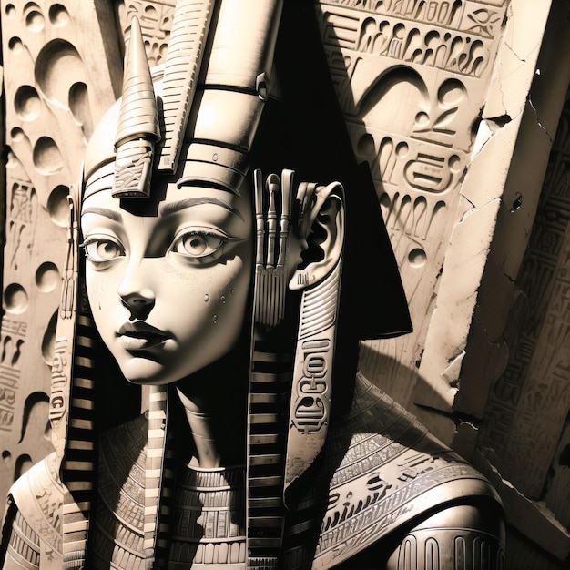 Foto ilustración en blanco y negro de una estatua de egipto