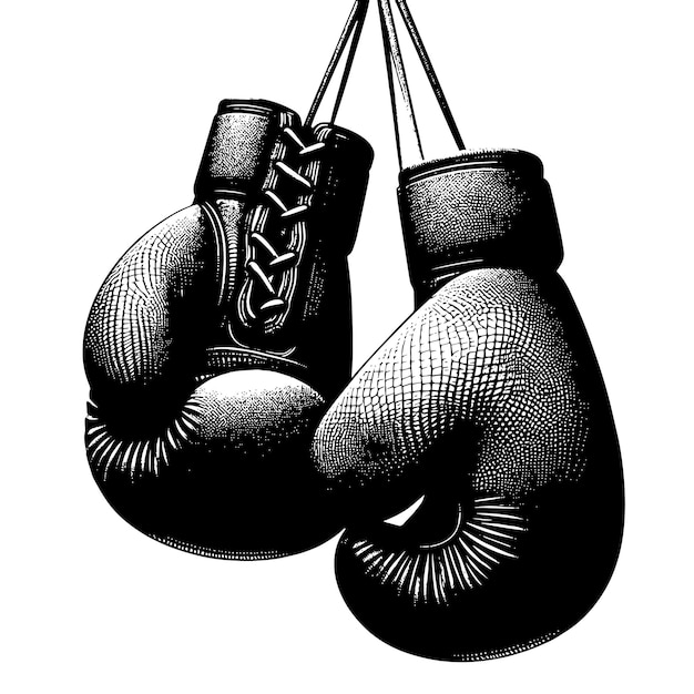 Ilustración en blanco y negro de guantes de boxeo suspendidos