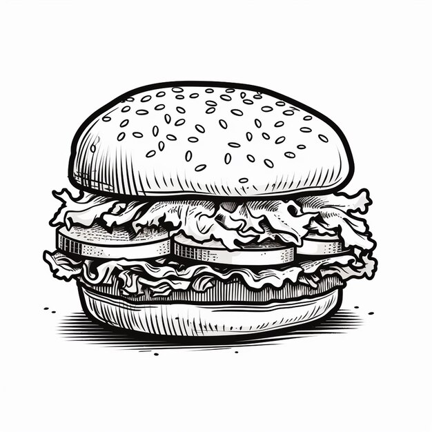 Foto ilustración en blanco y negro de una hamburguesa