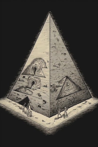 Una ilustración en blanco y negro de una pirámide con las palabras pirámides.