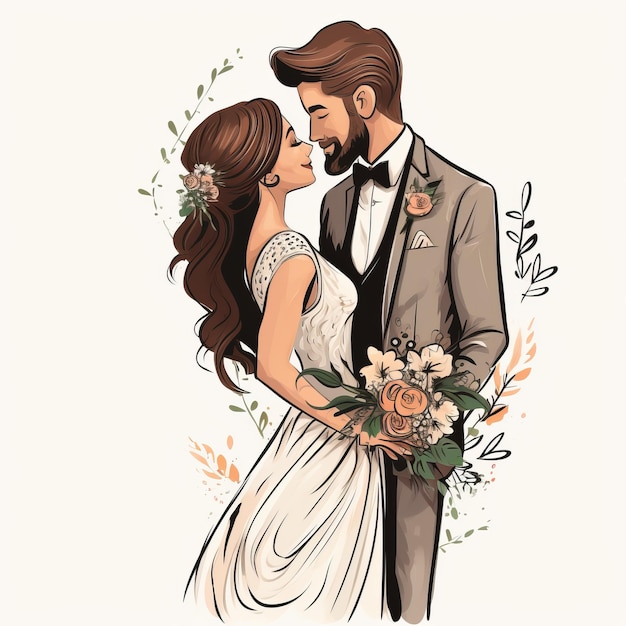 Ilustración de boda de Doodle en colores de tono de la tierra