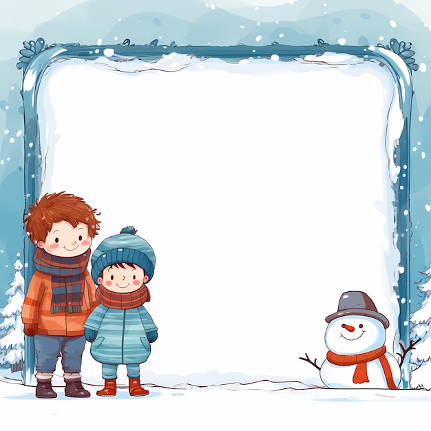 Ilustración del borde del marco de invierno de la nieve de dibujos animados