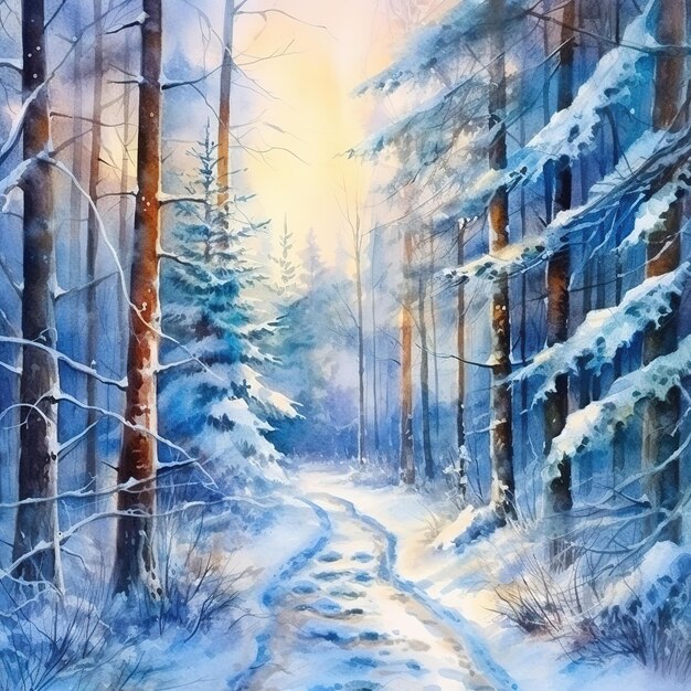 Foto una ilustración de un bosque cubierto de nieve.