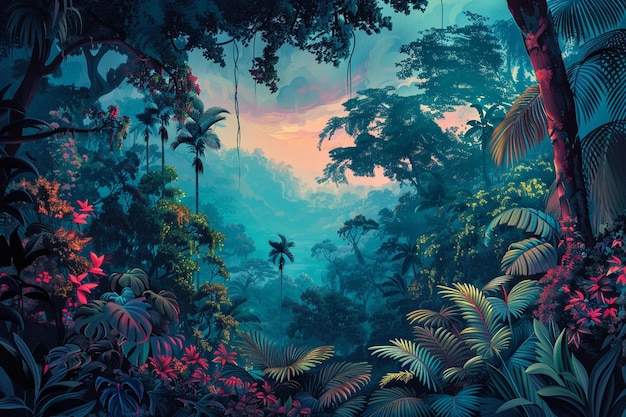 una ilustración de un bosque tropical generado por ai