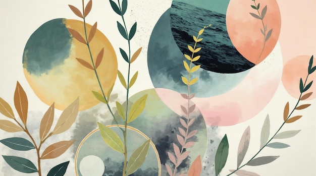 Ilustración botánica en acuarela con formas geométricas