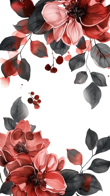 Ilustración botánica antigua de flores rojas con acentos negros para el texto o los elementos de diseño