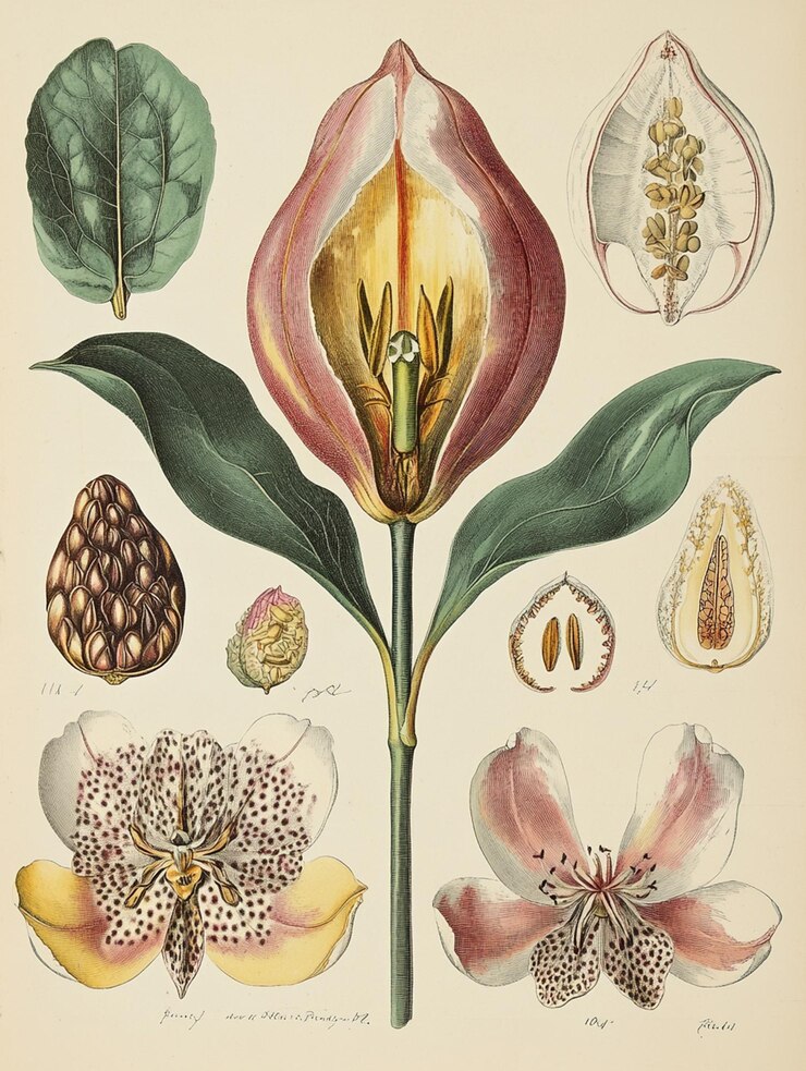 Una ilustración botánica antigua del tulipán