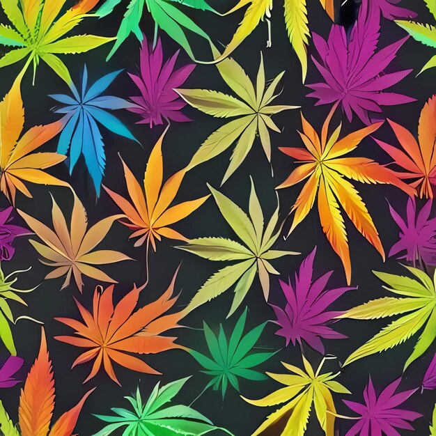 Ilustración botánica Budos y hojas de cannabis de colores Naturaleza