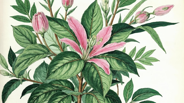 Ilustración botánica de una flor rosa