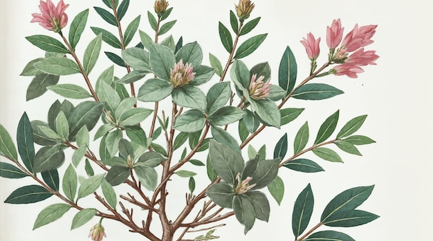 Ilustración botánica de flores y hojas