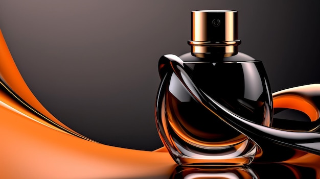 Ilustración de una botella de perfume sobre fondo negro