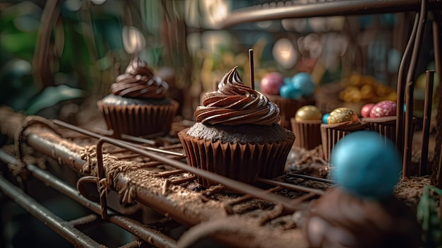 Ilustración de brownies de chocolate en forma de objetos únicos.