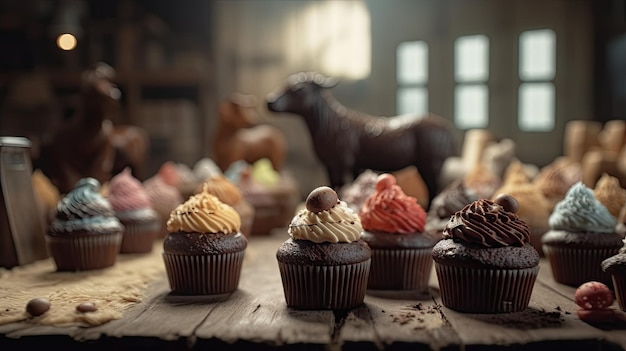 Ilustración de brownies de chocolate en forma de objetos únicos.