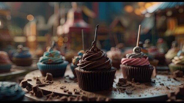 Ilustración de brownies de chocolate en forma de objetos únicos.