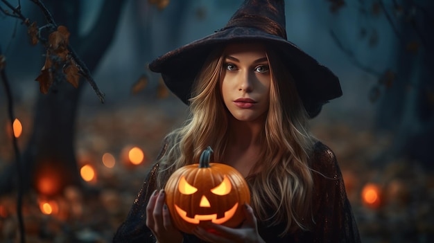 Ilustración de bruja de Halloween AI Generativo