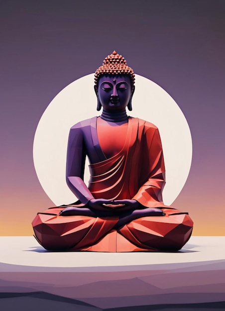 Ilustración de Buda Bajo Poli Rojo Púrpura