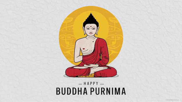 Ilustración de Buddha Purnima Vesak Day Gautam Buddha sentado bajo el árbol bodhi aislado sobre un fondo blanco