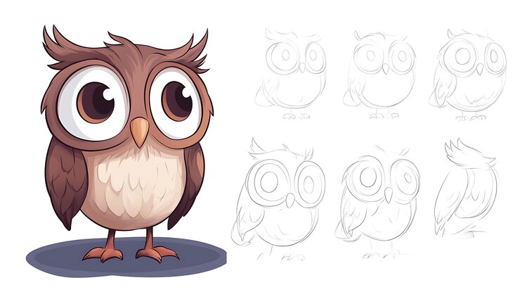 Foto ilustración de búho de dibujos animados con páginas para colorear para niños