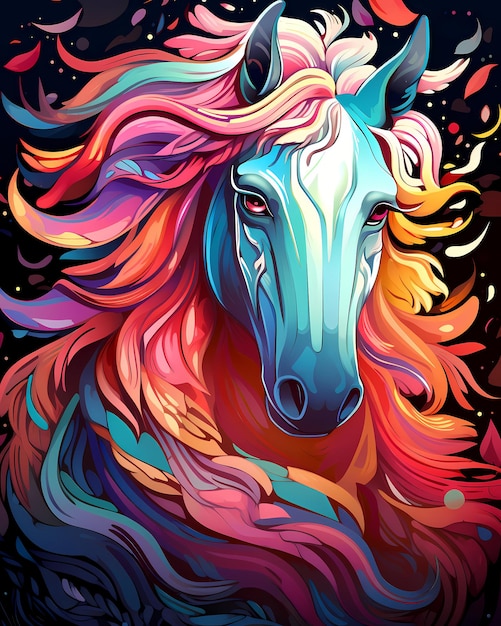 Ilustración de un caballo colorido diseño artístico ornamental en colores pop tema de animales inspiradores