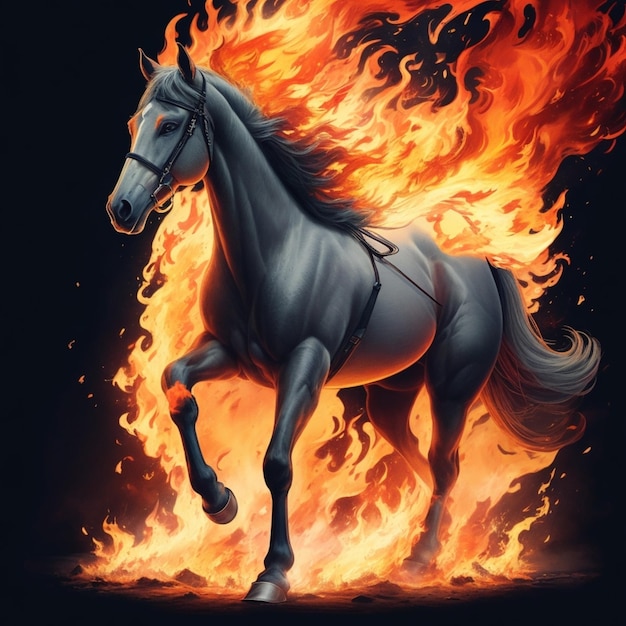 ilustración caballo fuego