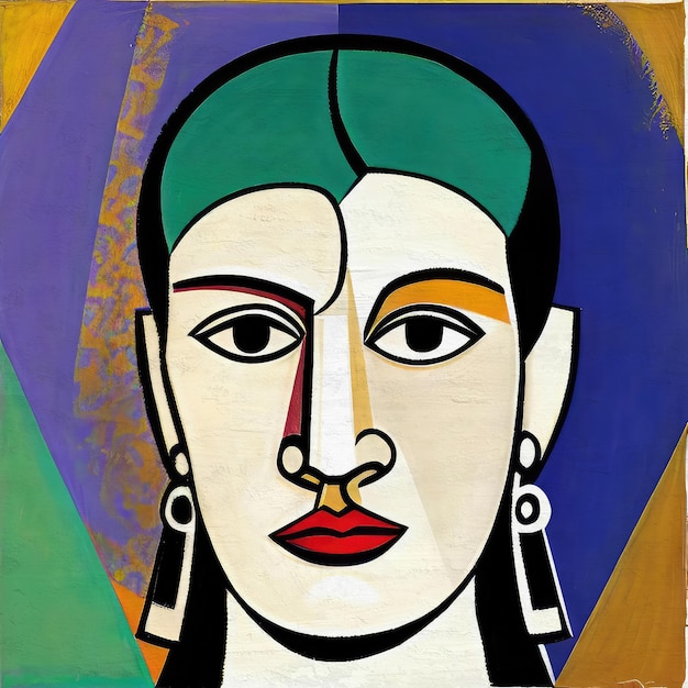 Ilustración de cabeza humana pintada a mano en estilo cubismo Impresión artística