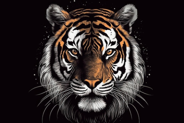 Ilustración de cabeza de tigre épica Retrato de un tigre sobre fondo negro