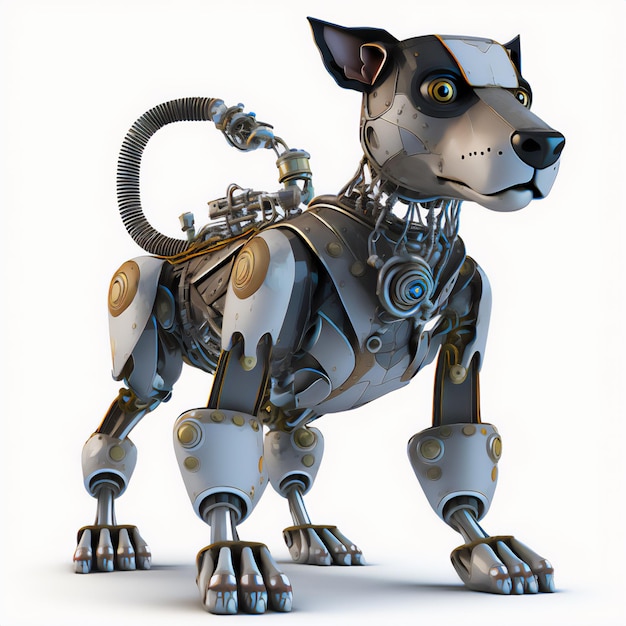 Esta ilustración de un cachorro robot le da un toque futurista a la clásica pose del perro que se queda quieto.