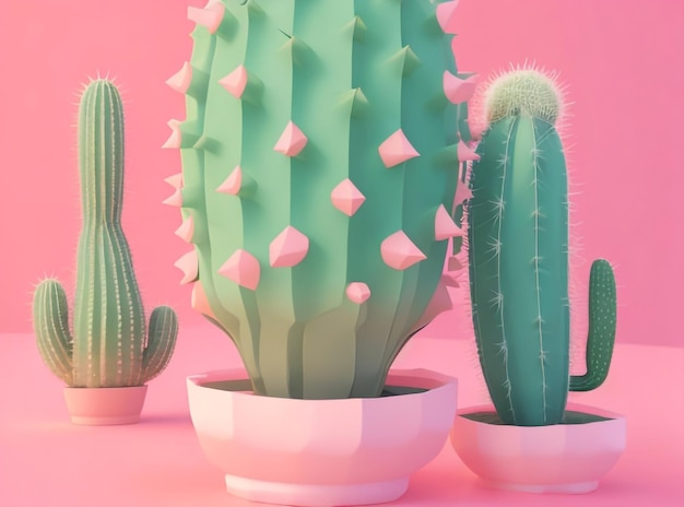 Ilustración de cactus en 3D al estilo de dibujos animados de Desert Whimsy con un toque lúdico