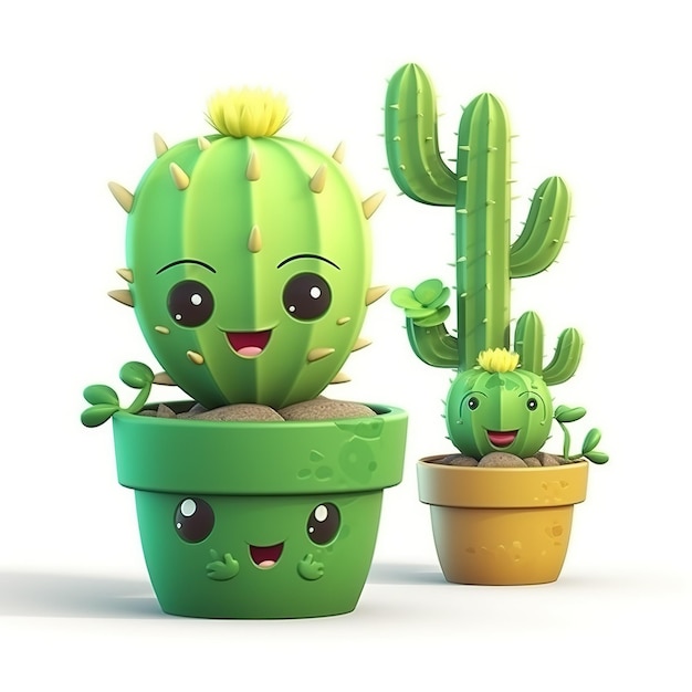 Ilustración de cactus de dibujos animados divertidos lindos en estilo 3d IA generativa