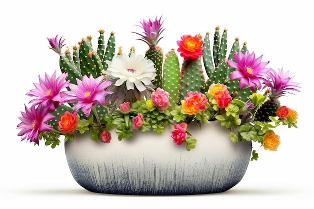 Ilustración de cactus en flor en una olla sobre un fondo blanco