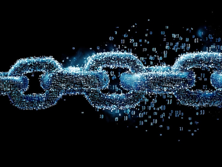 Foto ilustración de la cadena digital de seguridad de datos