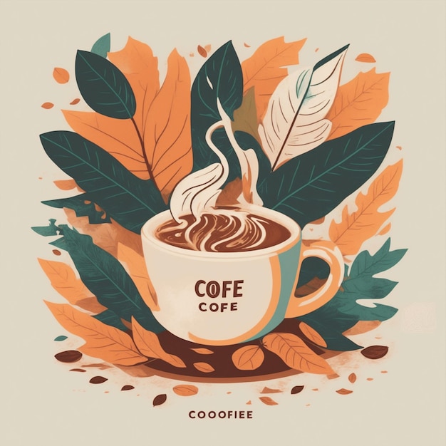 Ilustración Café Con Hoja De Fondo