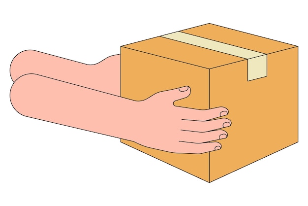 Ilustración de caja de mano para la entrega de paquetes de PNG de fondo transparente