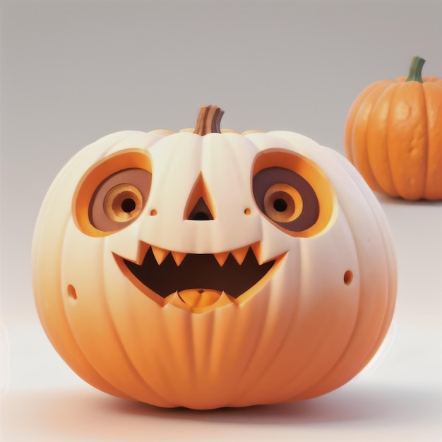 Ilustración de calabaza 3D de Halloween con fondo de color sólido