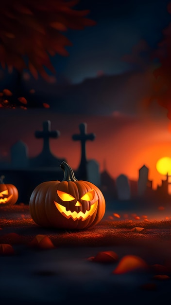 Foto ilustración de calabaza aterradora en la noche