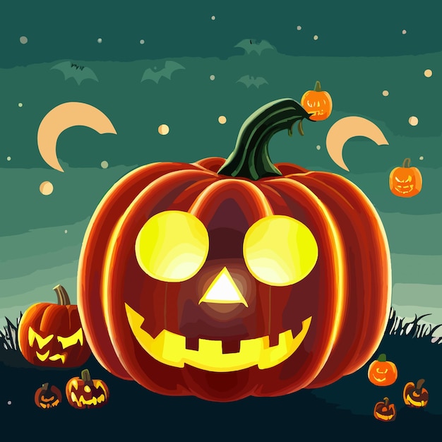 Ilustración de calabaza malvada de halloween linda calabaza de halloween