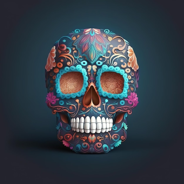 Ilustración de calavera de azúcar aislada para el día de los muertos Generativo ai