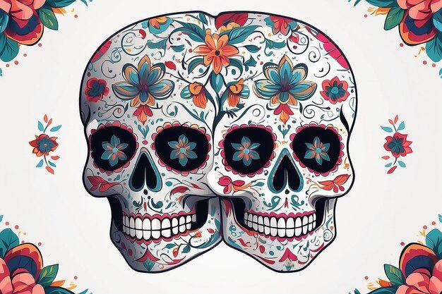 Foto ilustración de la calavera de azúcar mexicana en fondo blanco ia generativa