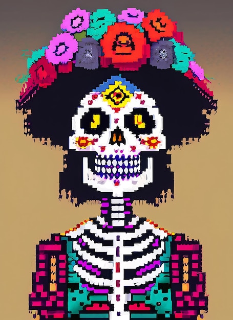 Ilustración de calavera del Día de Muertos estilo Pixel