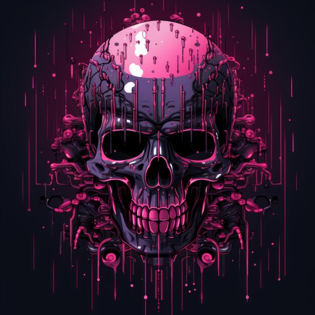 una ilustración de una calavera con pintura rosa