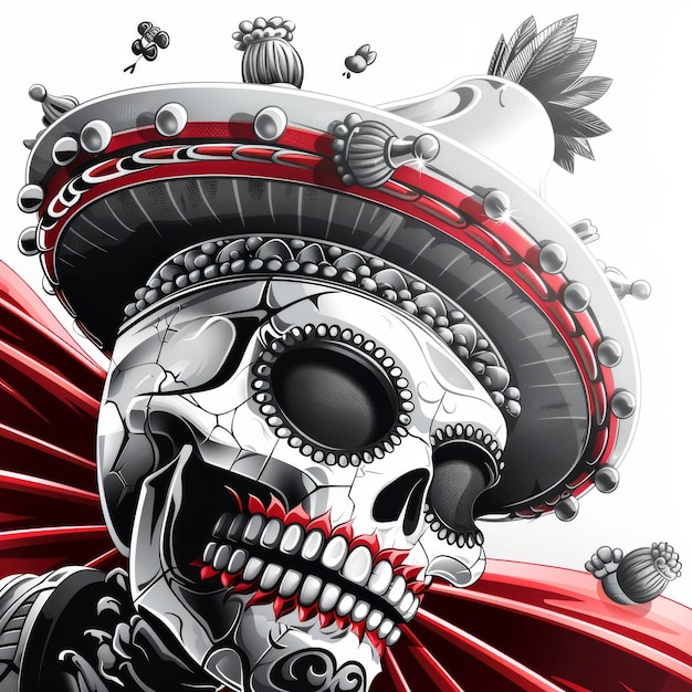 Ilustración de una calavera con sombrero