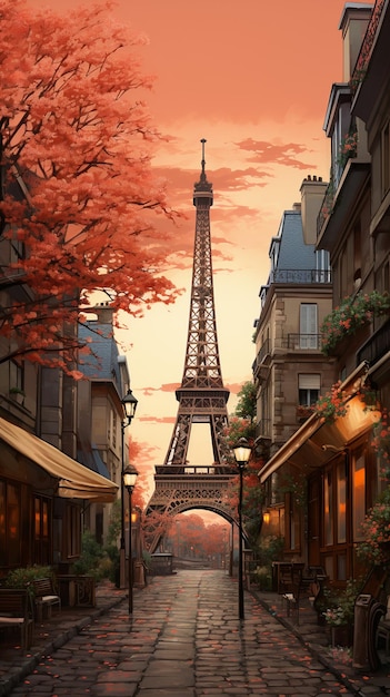 Ilustración de la calle de la Torre Eiffel de París