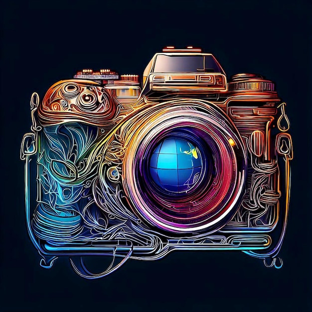 una ilustración de una cámara con el reflejo en ella