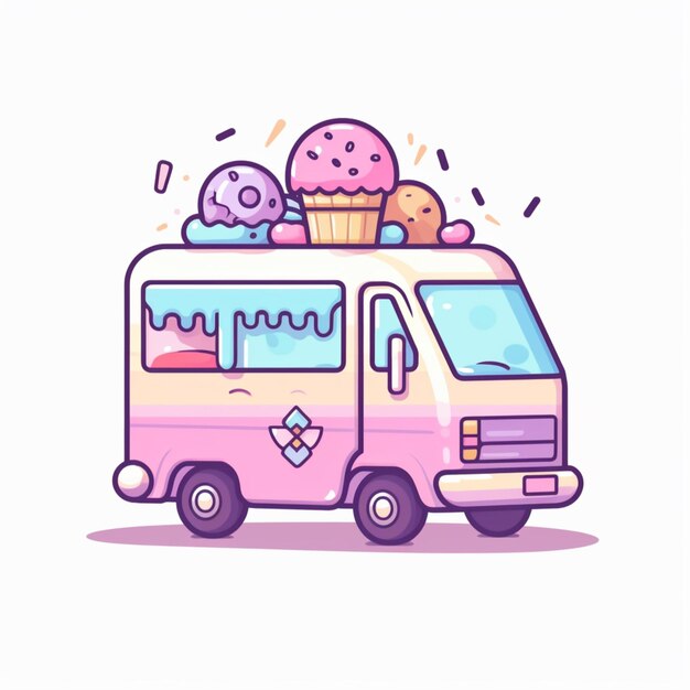 ilustración de un camión de comida con helado y donas encima ai generativa