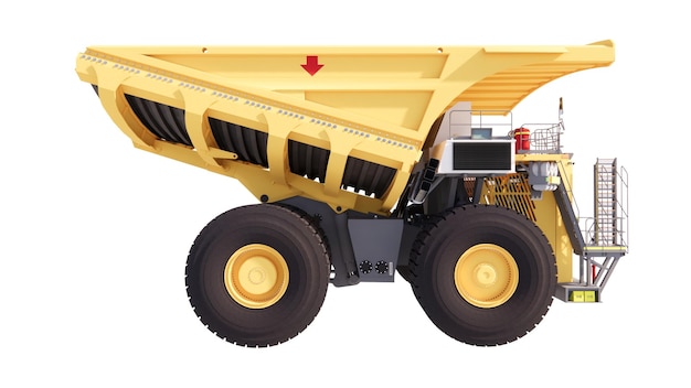 Ilustración de un camión de minería con equipo pesado sobre un fondo blanco