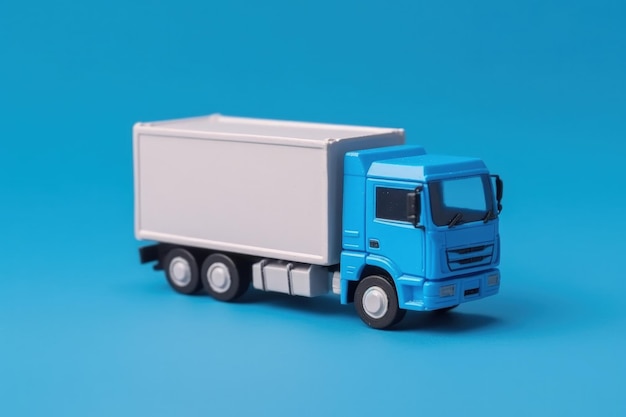 Ilustración de camión de reparto azul concepto de logística de fondo azul IA generativa