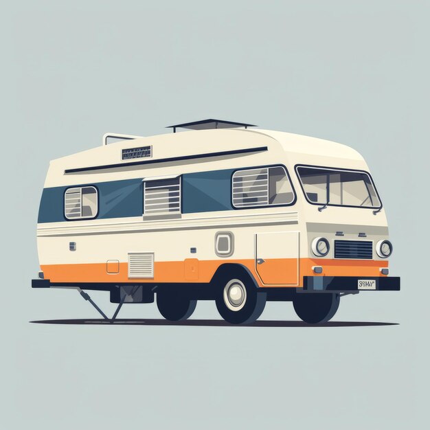 Ilustración de un camper antiguo con fondo índigo