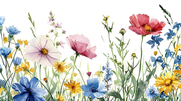 Foto ilustración de un campo de coloridas flores de primavera