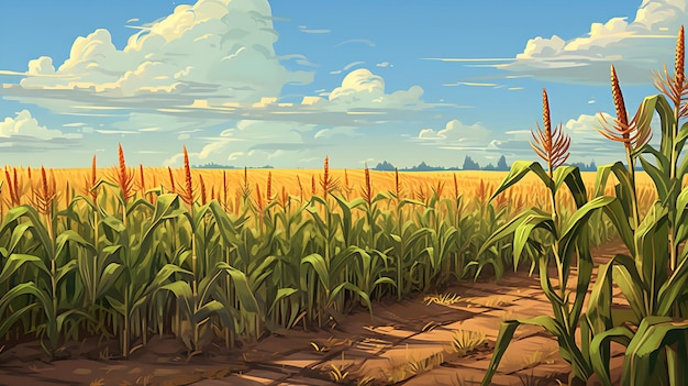 una ilustración de un campo de maíz ai generativo