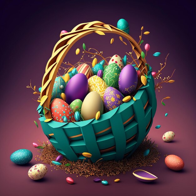 ilustración de canasta de huevos de pascua